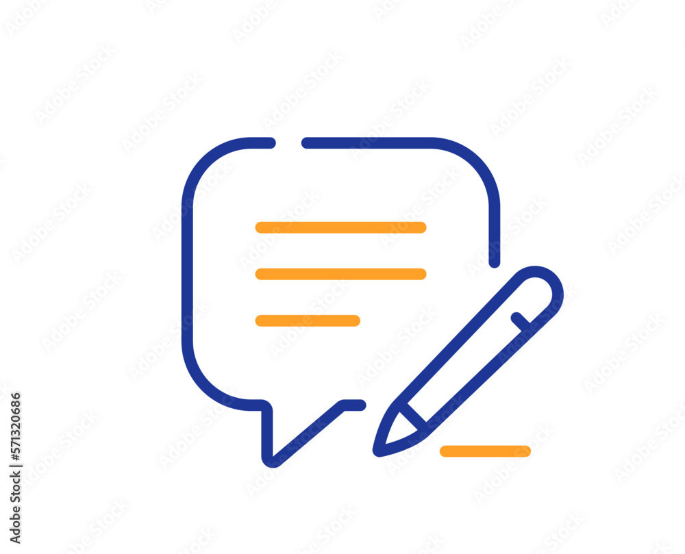 Poster write line icon. edit email message sign. memo speech bubble symbol. colorful thin line outline conc