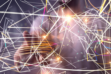 Global network. Blockchain. 3D illustration. Neural networks and artificial intelligence. Abstract