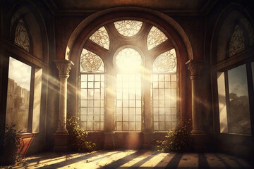 Obraz premium sunshine falling in the window.Generative Ai 