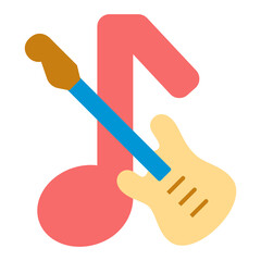 Electric guitar and musical note - icon, illustration on white background, flat color style