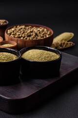 Spice dried dill or basil in the form of green powder