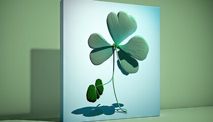  a card with a four leaf clover on a green background with a shadow of the four leaf clover on the left side of the card.  generative ai