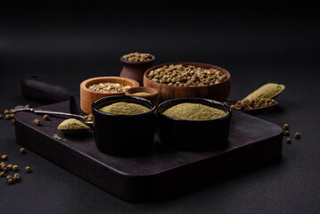 Spice dried dill or basil in the form of green powder