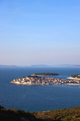 Fototapeta na wymiar Aerial view of Primosten, small and beautiful town in Croatia.
