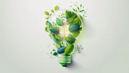 Foto op Canvas Top View Vector Illustration: Green Eco-Friendly Lightbulb from Fresh Leaves for Energy Saving and Environmental Sustainability. generative ai illustration © BotTastic