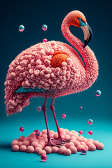 Colorful pink flamingo with puffy feathers. generative AI - obrazy, fototapety, plakaty
