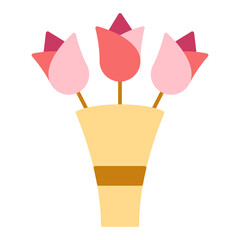 Three roses in a bouquet - icon, illustration on white background, flat color style