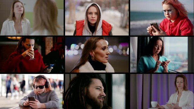 portraits of diverse people, collage of persons in different life situations, men and women