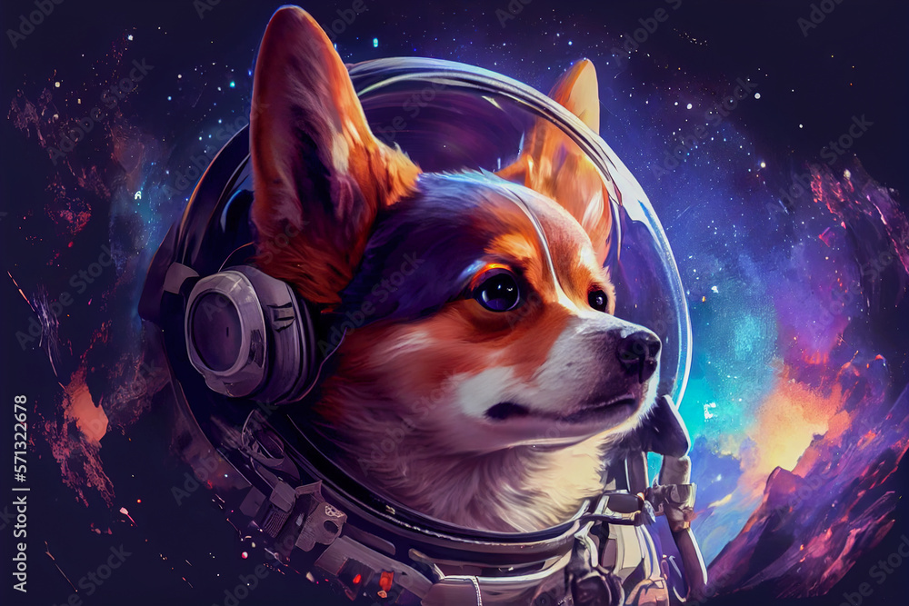 Poster animecore dog in a spacesuit in space. generative ai