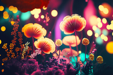 Fototapeta na wymiar Beautiful flowers in the night - Generative AI