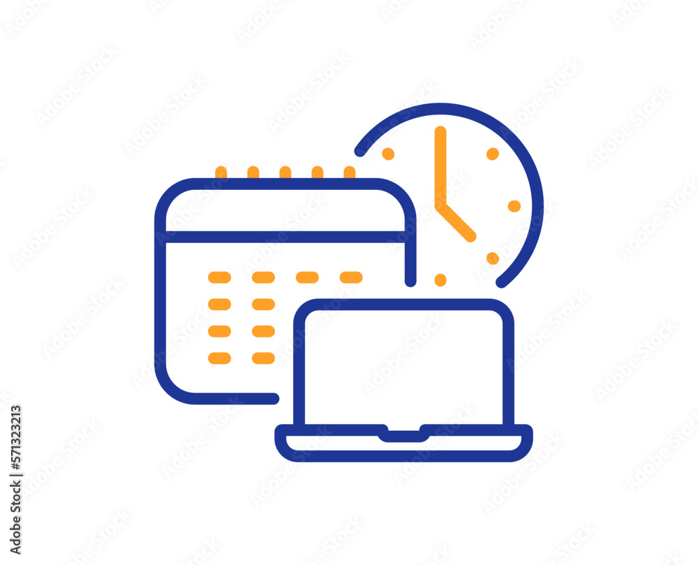 Poster work time line icon. laptop with calendar sign. accounting symbol. colorful thin line outline concep