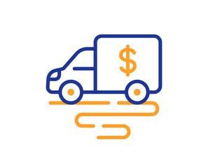 Cash transit line icon. Money collector truck sign. Cash collection machine symbol. Colorful thin line outline concept. Linear style cash transit icon. Editable stroke. Vector