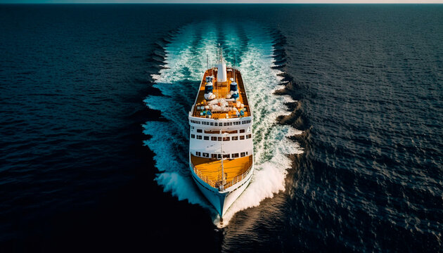 the head of a cruise ship in the middle of the sea at daytime, generative AI