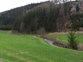 Europe landscape from road trip to the green field and blue clear sky 