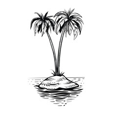 An isolated little island with the palm tree vector sketch. Paradise land illustration, vacation land. © airmel