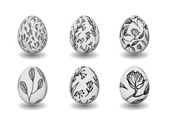 Easter eggs  set. 3d eggs collection in monochrome patterns and prints for easter holiday realistic decoration.