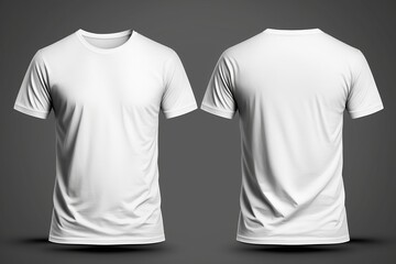 White blank T-shirt template from two sides, natural shape on invisible mannequin, AI generated