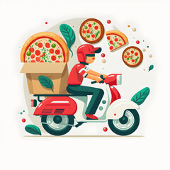 Pizza Delivery Rider Flat Design Illustration 