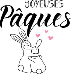Text in French - Happy Easter. Easter lettering. Ink illustration. t-shirt design.