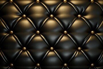 Padded black leather upholster pattern. Quilted leather texture with buttons. Tufted leather closeup