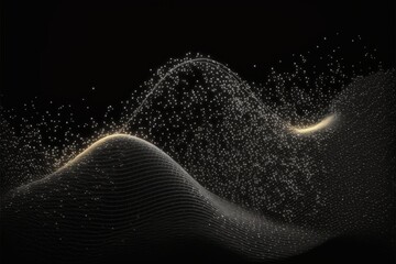 abstract wave on dark background. Network Design with Particle. Big data. Abstract bright shine in black space generative ai