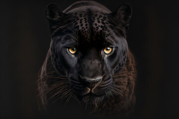Black panther with a black background. ai generative.