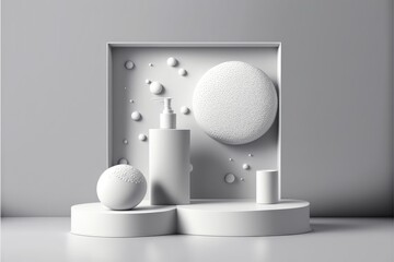 Gray podium with grey background to show cosmetic products generative ai render