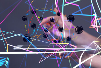 Global network. Blockchain. 3D illustration. Neural networks and artificial intelligence. Abstract