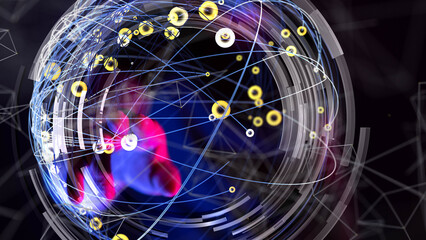 Global network. Blockchain. 3D illustration. Neural networks and artificial intelligence. Abstract  - connection