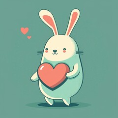 rabbit with heart color flat illustration