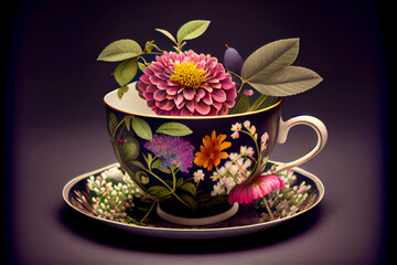 Generative AI render of a floral teacup
