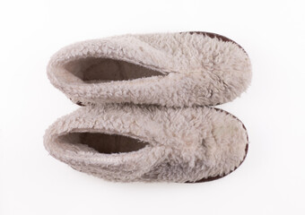 vintage wool slippers isolated on white background