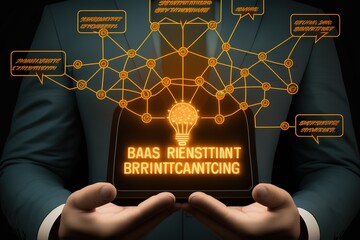 Businessman's hand holds customer retention network and acquiring new customers and partnerships for business growth and expansion globally. Maintain strong customer loyalty and marketing strategy.