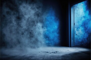 empty blue room with glowing  smoke 