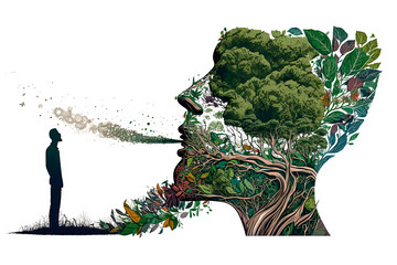 Man spitting ecology and green nature.Sustainable environment