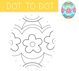 Dot to dot game coloring book with easter egg for kids. Coloring page with a cute cartoon easter egg. Connect the dots vector illustration.