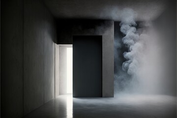 empty grey room with smoke 