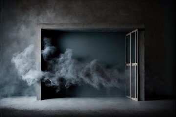 empty grey room with smoke 