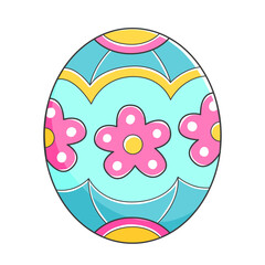 Easter egg with patterns and flowers in cartoon cute style. Vector Easter isolated illustration.