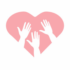 National month of volunteering April, icon, icon of volunteer hand with heart. Concept of volunteering