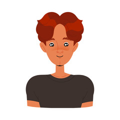 Man Head with Brown Hair Smiling Front View Vector Illustration