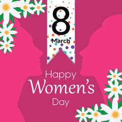 8 march happy women's day wish post, female vector with flowers illustration