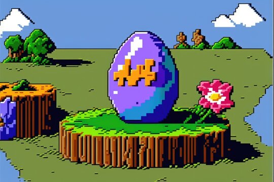 Retroactive easter artwork in a style of 1990s point and click 16bit game generative ai pixel art	