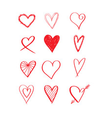 Vector set of hand drawn different hearts. Icons for your design. Happy Valentine's Day.