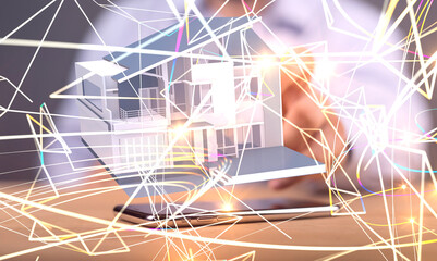 home choice Big data and artificial intelligence concept. Machine learning and cyber mind domination