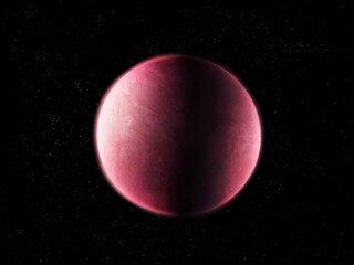 Realistic exoplanet in crimson tone. Fantasy planet, sci-fi background. Extrasolar rocky planet with an atmosphere.