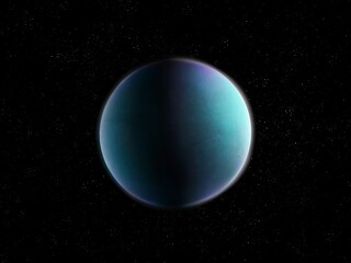 Distant exoplanet is similar to Earth. Fantasy planet, science fiction. Extrasolar rocky planet with an ocean of water.