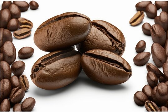 coffee bean isolated on white background. This is a Royalty-free fictitious generative AI artwork that doesn't exist in real life.
