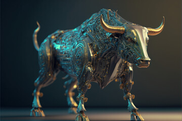 Obraz premium Sleek Modern Advanced Holographic Technology Robot Bull Stock Market