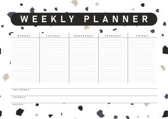 Pink weekly planner with flowers hand drawn, notes, stationery organizer for daily plans, floral vector weekly planner template, schedules